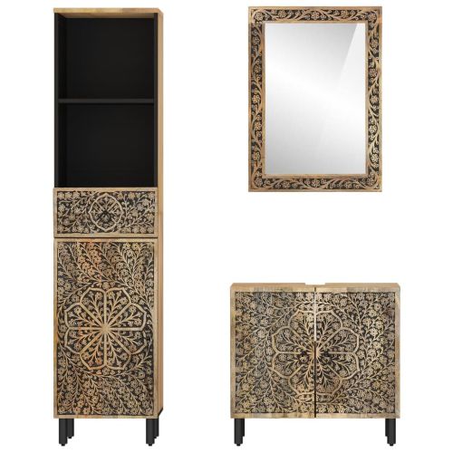 Комплект мебели за баня, 3 части, масивна мангова дървесина