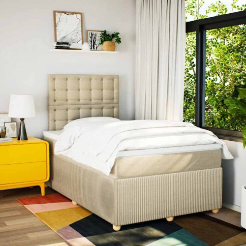 Боксспринг легло с матрак, кремаво, 120x190 см, плат