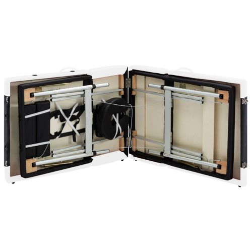 4-зонова сгъваема масажна кушетка, алуминий, черно и бяло