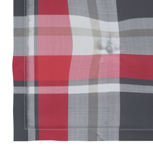 Градински столове, възглавници с червено каре, 6 бр, тик масив