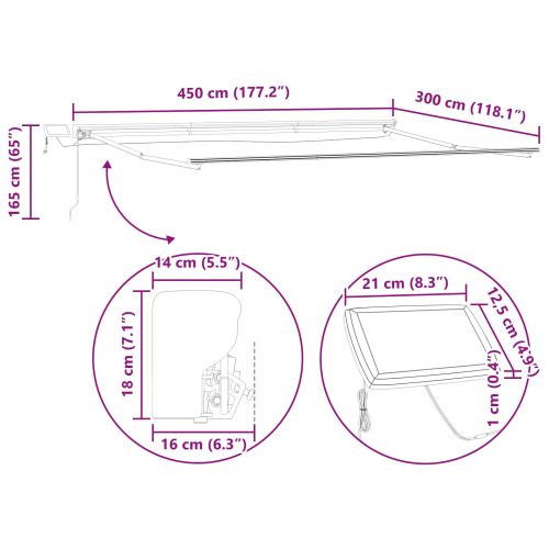 Ръчна рамка за сенник с LEDs Бордо и Антрацит 4,5 × 3 m