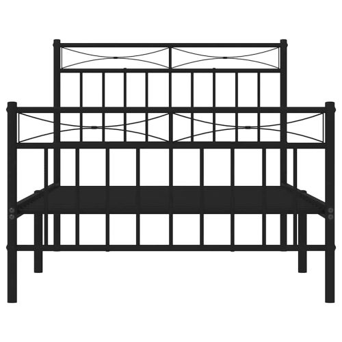 Метална рамка за легло с горна и долна табла, черна, 100x190 см