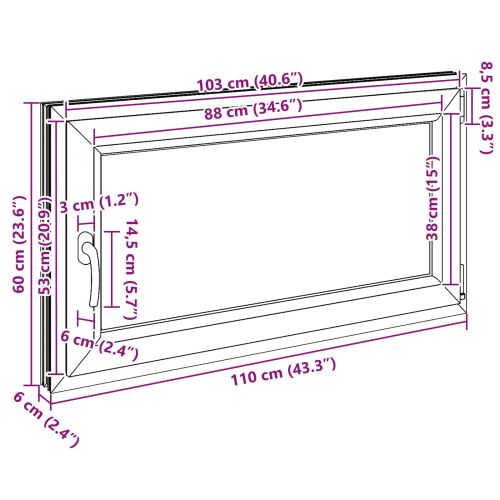 Прозорец за мазе RISOR 110 x 60 cm PVC и стъкло Бяло