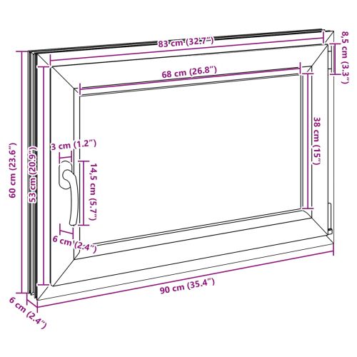 Прозорец за мазе RISOR 90 x 60 cm PVC и стъкло Бяло