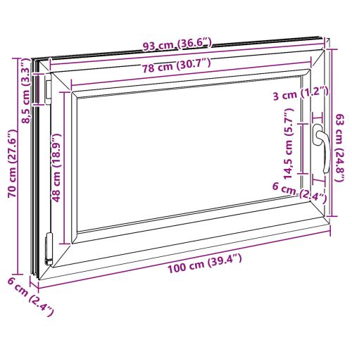 Прозорец за мазе RISOR 100 x 70 cm PVC и стъкло Антрацит