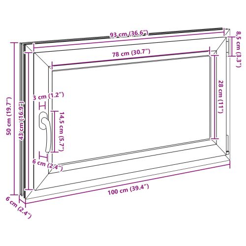 Прозорец за мазе RISOR 100 x 50 cm PVC и стъкло Антрацит