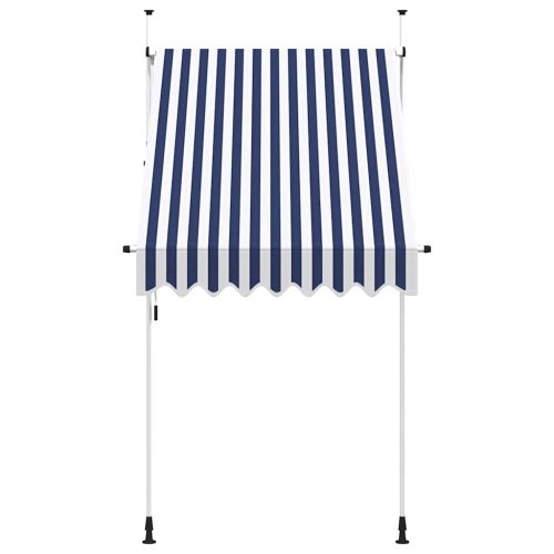 Ръчно прибиращ се сенник, 150 см, синьо и бяло