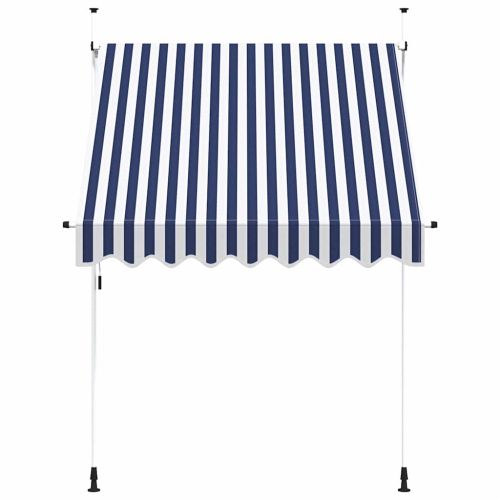Ръчно прибиращ се сенник, 200 см, синьо-бели ивици