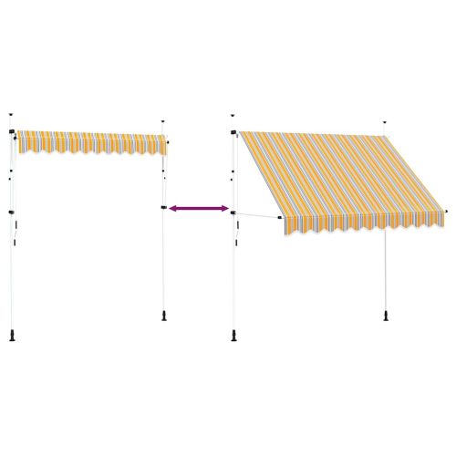 Ръчно прибиращ се сенник, 250 см, жълто-сини ивици