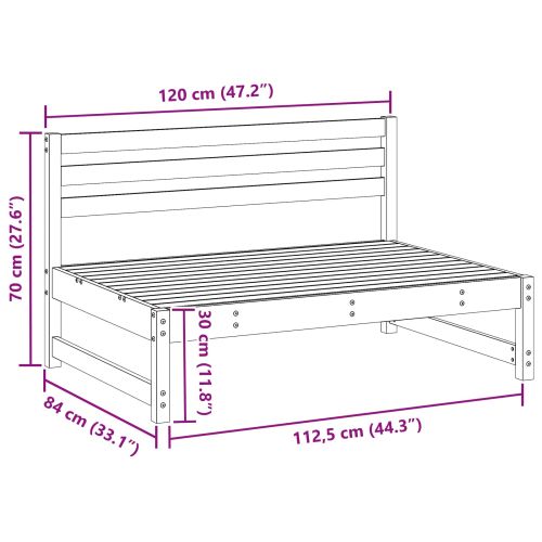 Градинен среден диван Масивна боровина Восъчен Кафяв 120 x 84 x 70 см