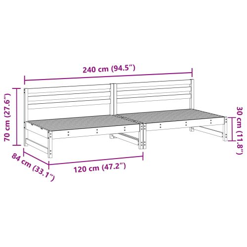 Градинен среден диван Масивна боровина Восъчен Кафяв 240 x 84 x 70 см