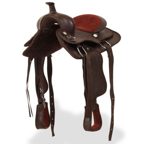 Уестърн седло, оглавник и опас, естествена кожа, 12", кафяво