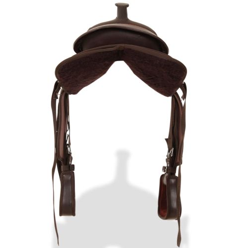 Уестърн седло, оглавник и опас, естествена кожа, 12", кафяво