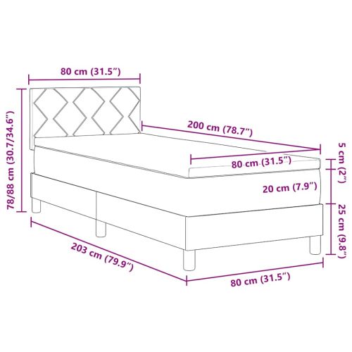 Легло с пружинирана основа Тъмен сив 80 x 200 cm текстил