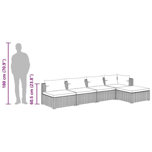 Градински лаундж комплект с възглавници 5 части полиратан сив