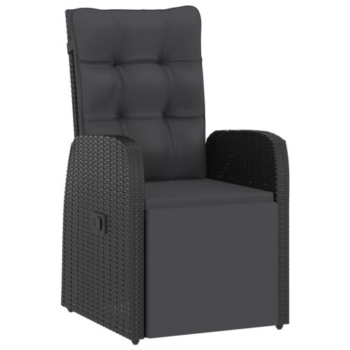 Градински комплект с възглавници, 11 части, полиратан, черен