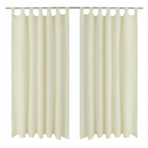 Завеси от микросатен с "уши", 2 бр, кремави, 140 x 225 см