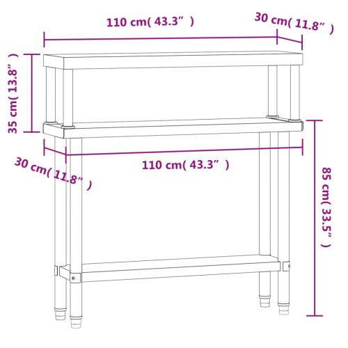 Кухненска работна маса с рафт 110x30x120 см неръждаема стомана