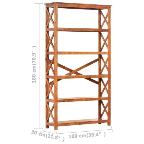 Библиотека 100x30x180 см масивно акациево дърво с меден финиш
