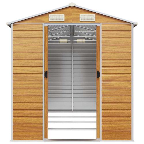 Градински навес светлокафяв 191x385x198 см поцинкована стомана