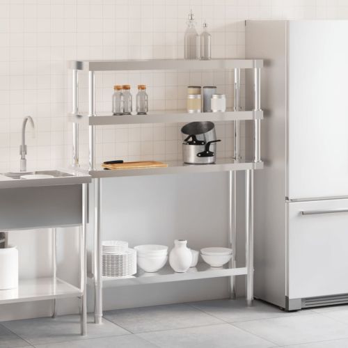 Кухненска работна маса с рафт 110x30x150 см неръждаема стомана