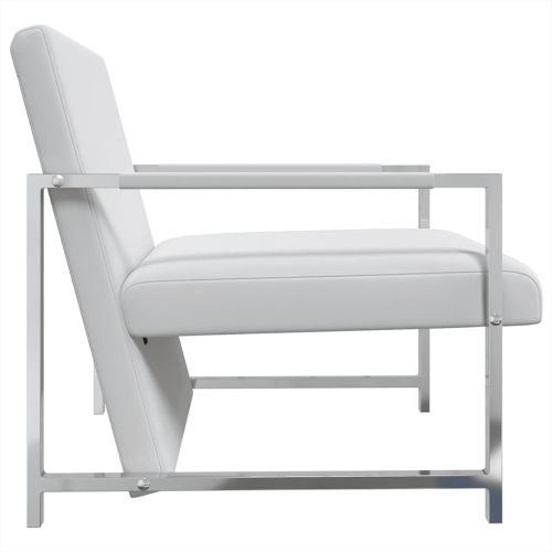 Фотьойл с хромирани крака, бял, изкуствена кожа