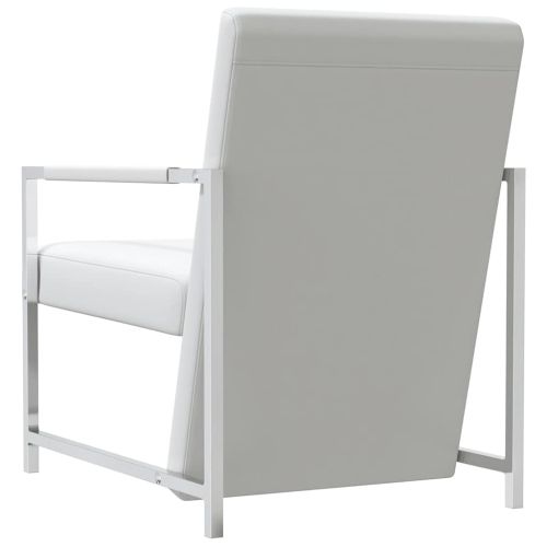 Фотьойл с хромирани крака, бял, изкуствена кожа