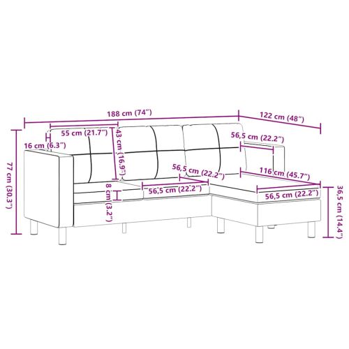 Секционен диван 3-местен изкуствена кожа бял