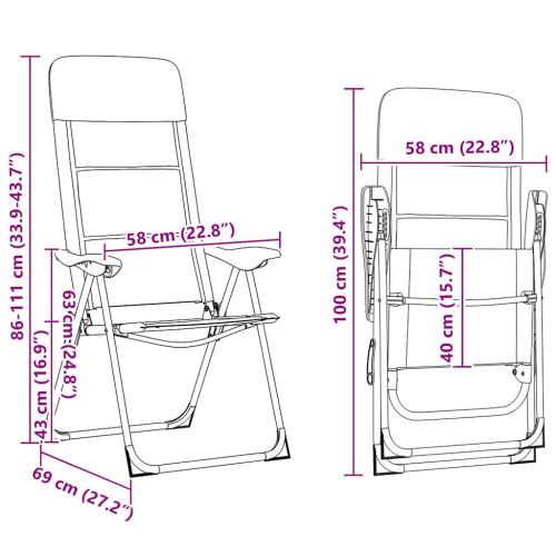 Къмпинг столове, 2 бр, сиви, 58x69x111 см, алуминий