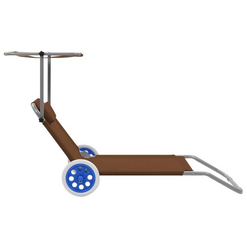 Сгъваем шезлонг с козирка и колелца, стомана, таупе