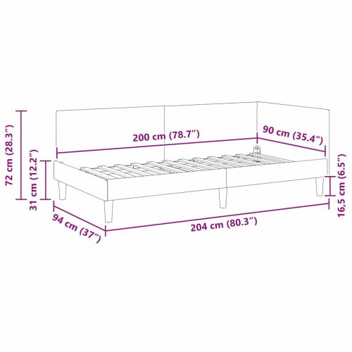 Ъглова рамка за легло с таблото Розово 90 см x 200 см Кадифе