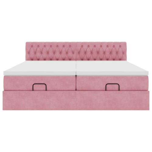 Османска легло с матраци, розово, 200x200 см, кадифе