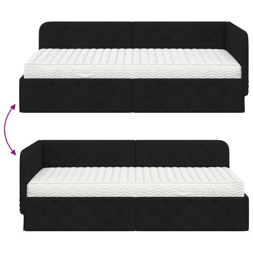 Ъглова рамка за легло Черен 100 x 200 cm текстил