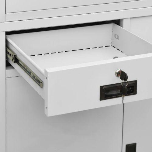 Офис шкаф, светлосив, 90x40x180 см, стомана и закалено стъкло