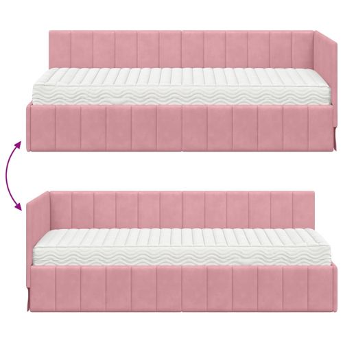 Ъглова рамка за легло с матрак с матрак 2 pcs Сив Кадифе