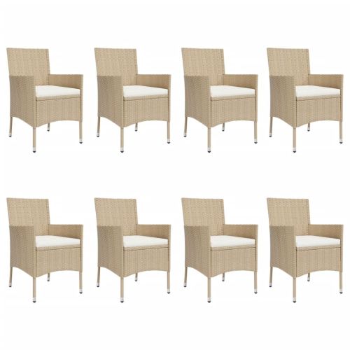 Градински комплект с възглавници, 9 части, бежов полиратан