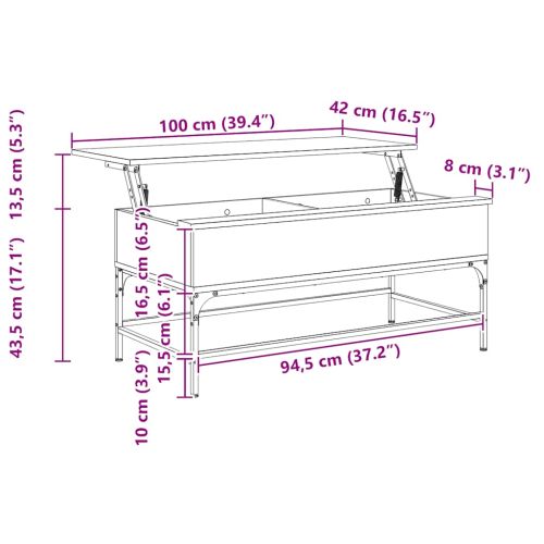Маса за кафе, кафяв дъб, 100x50x45 см, инженерно дърво и метал