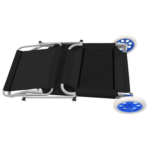 Сгъваем шезлонг с козирка и колелца, стомана, черен