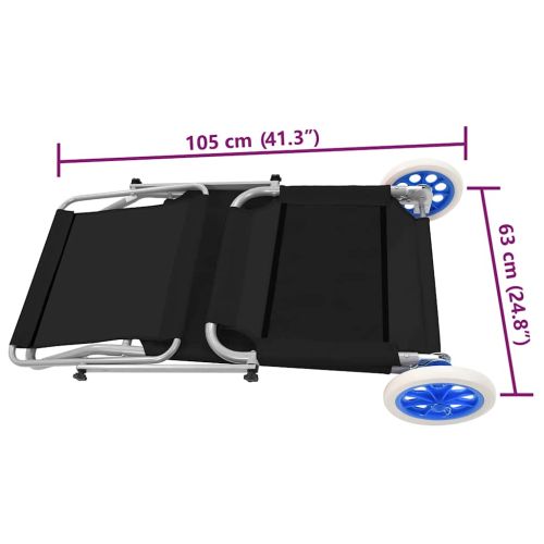 Сгъваем шезлонг с козирка и колелца, стомана, черен