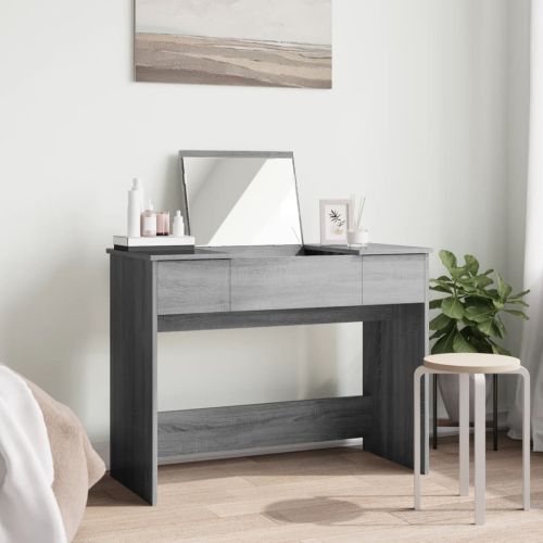 Тоалетка с огледало, сив сонома, 100x45x76 см