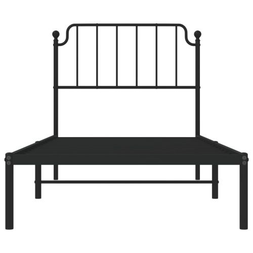 Метална рамка за легло с горна табла, черна, 90x190 см