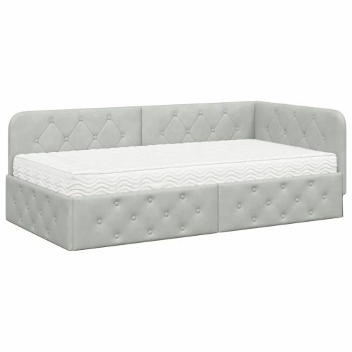 Ъглова рамка за легло Светлосиво 90 x 190 cm Кадифе