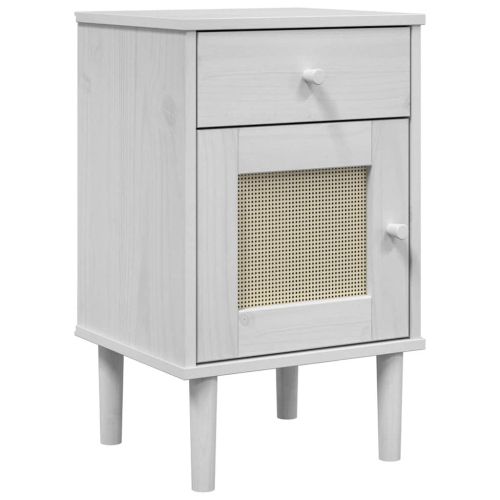 Нощно шкафче SENJA ратанова визия бяло 40x35x65 см бор масив