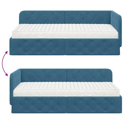 Ъглова рамка за легло Синьо 100 x 200 cm Кадифе