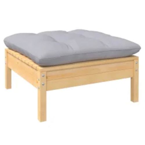 Градински лаундж комплект със сиви възглавници, 4 части, бор