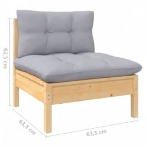 Градински лаундж комплект със сиви възглавници, 4 части, бор