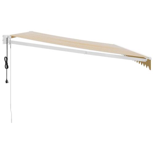 Автоматично прибираща се тента, жълто и бяло, 5x3 м