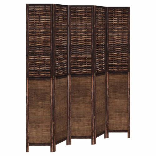 Разделител за стая, 5 панела, тъмнокафяв, дърво пауловния масив