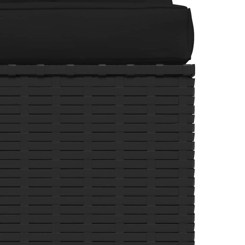 Градински среден диван с възглавници, черен, полиратан