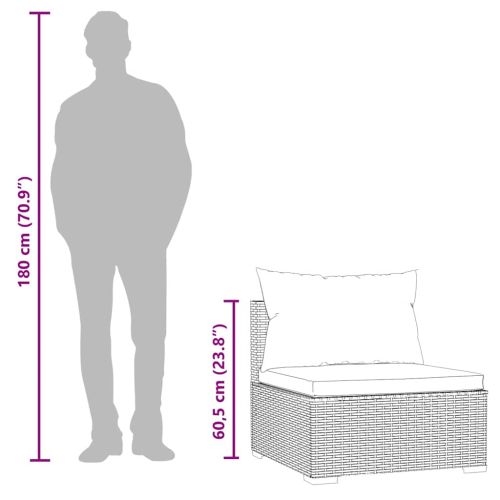 Градински среден диван с възглавници, черен, полиратан